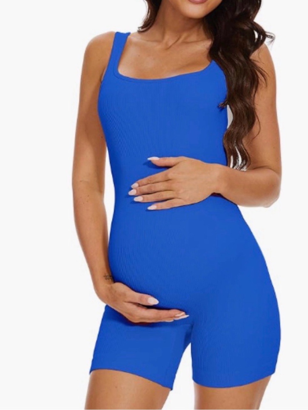 Royal Blue Ribbed Maternity Tank Romper L